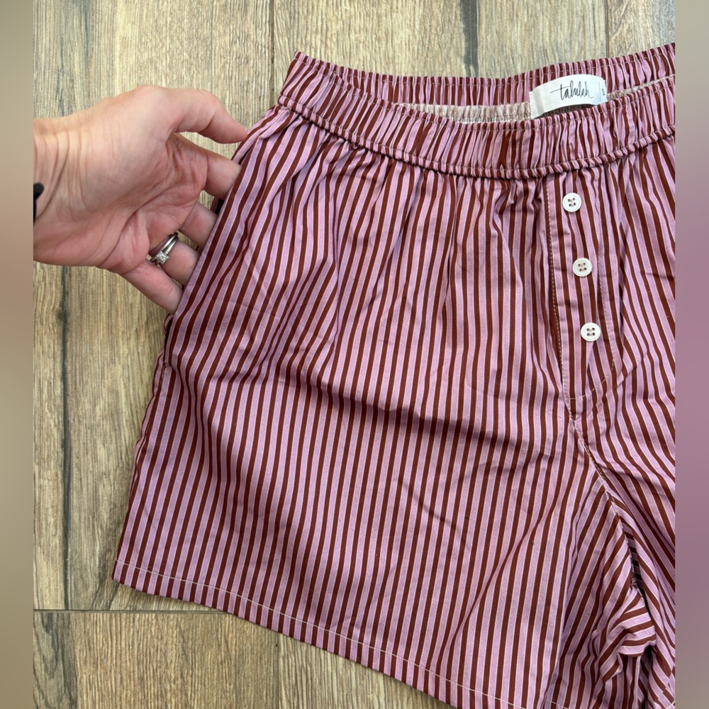 TALULAH High Waist Striped Pink Maroon Pajama Shorts Boxer Women Small Cotton - Picture 4 of 8